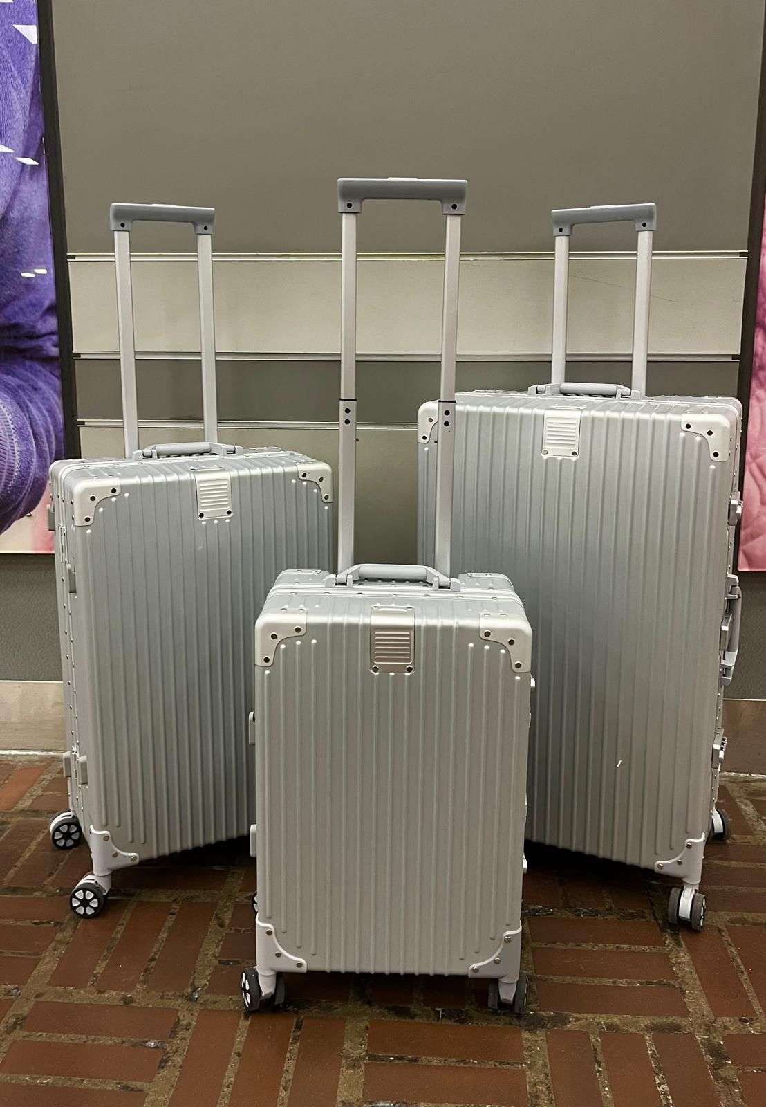 Silver Aluminum Frame Luggage 3-Piece Set