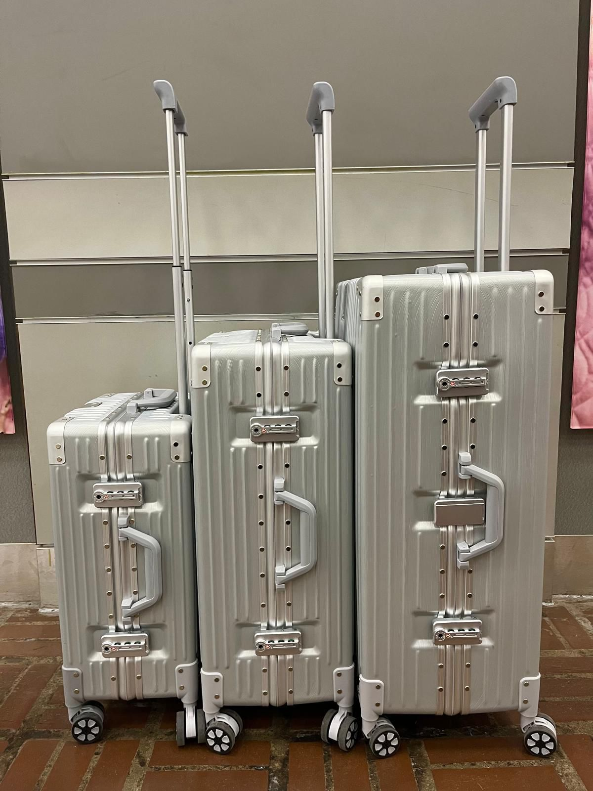 Silver Brushed Aluminum Frame Luggage Trio